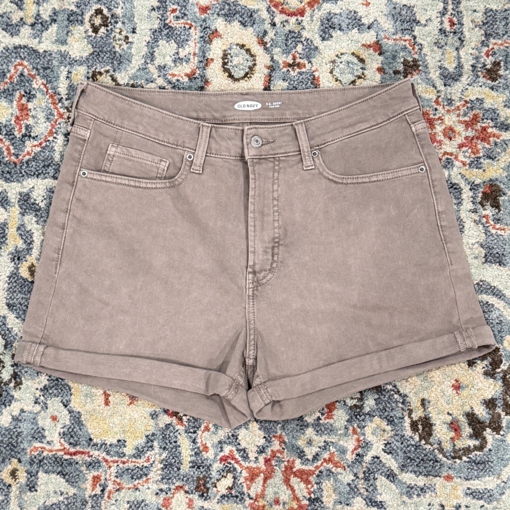 Old Navy OG Shorts Women 12 Taupe High Rise Rolled Hem Stretch Casual EUC